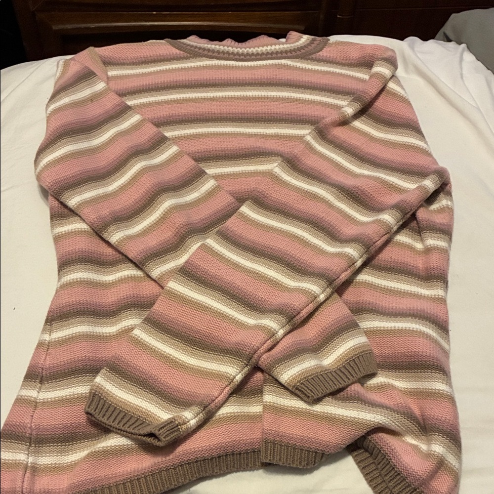 liz & co. Pink and Brown Striped Sweater